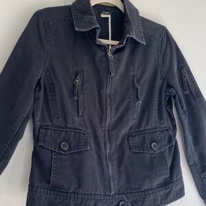 Vintage J. Crew Dark Navy Utility Jacket Cotton Zipper Up Green Brand Tag M